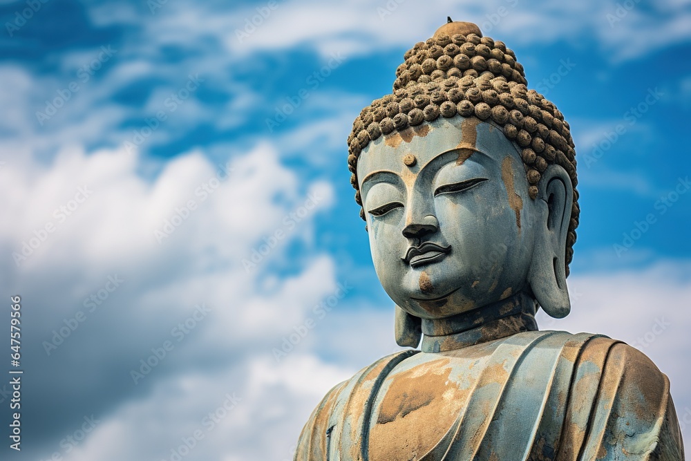 Buddha statue with blue sky and clouds background Buddha statue with blue sky and clouds background