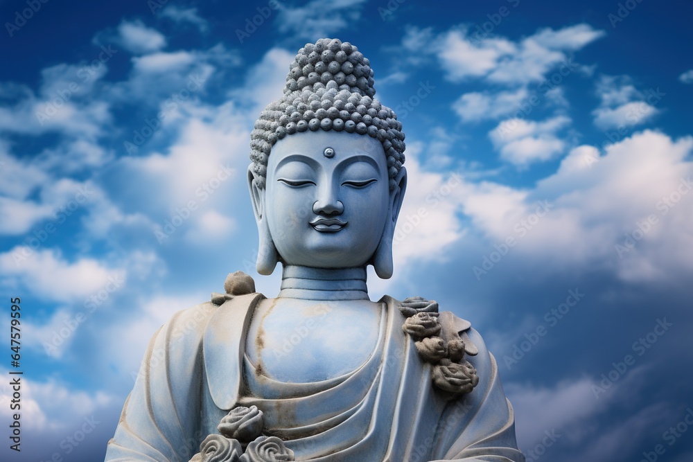 Buddha statue with blue sky and clouds background