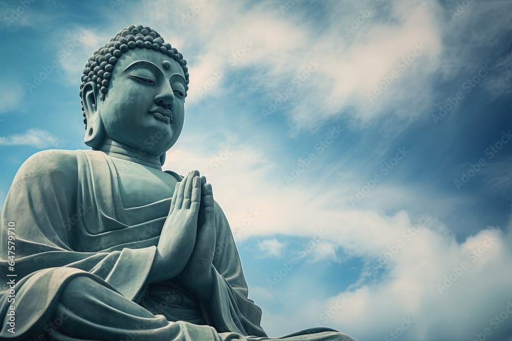 Buddha statue with blue sky and clouds background Buddha statue with blue sky and clouds background