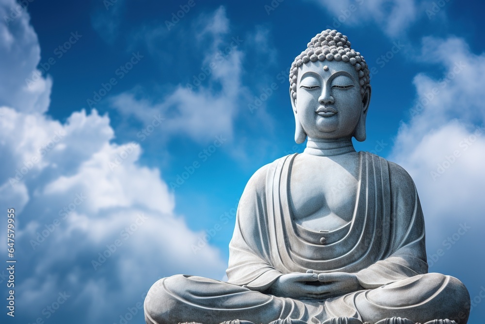 Fototapeta premium Buddha statue with blue sky and clouds background