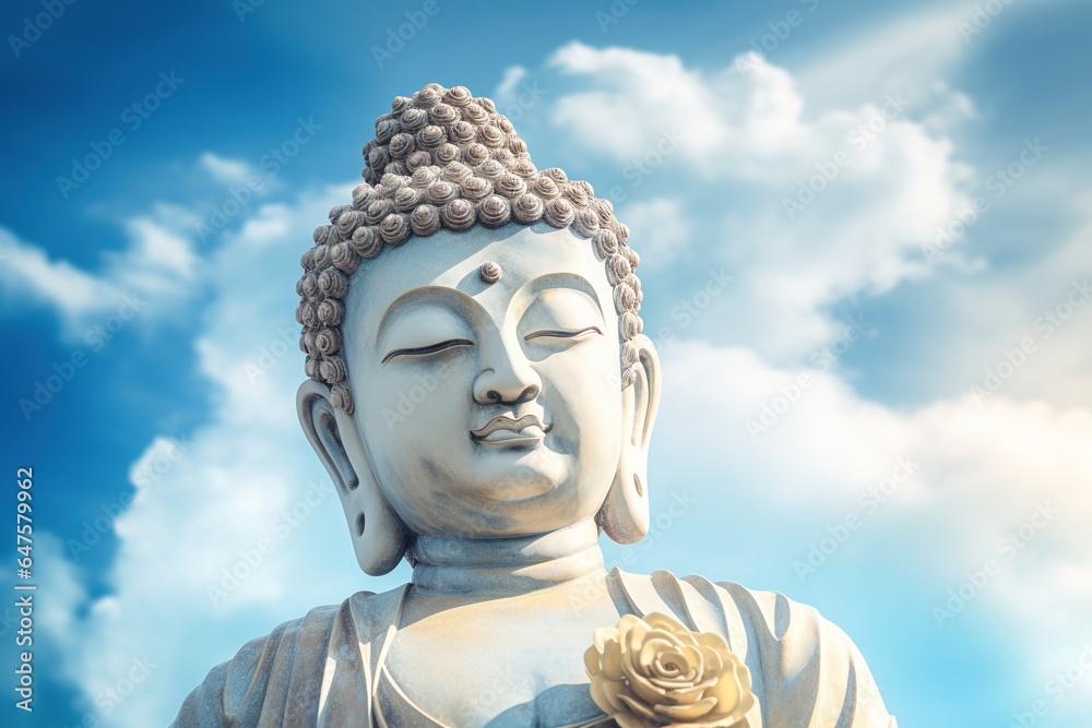 Buddha statue with blue sky and clouds background