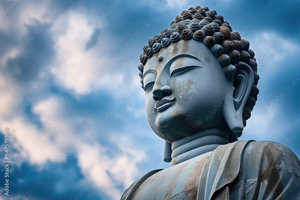 Buddha statue with blue sky and clouds background