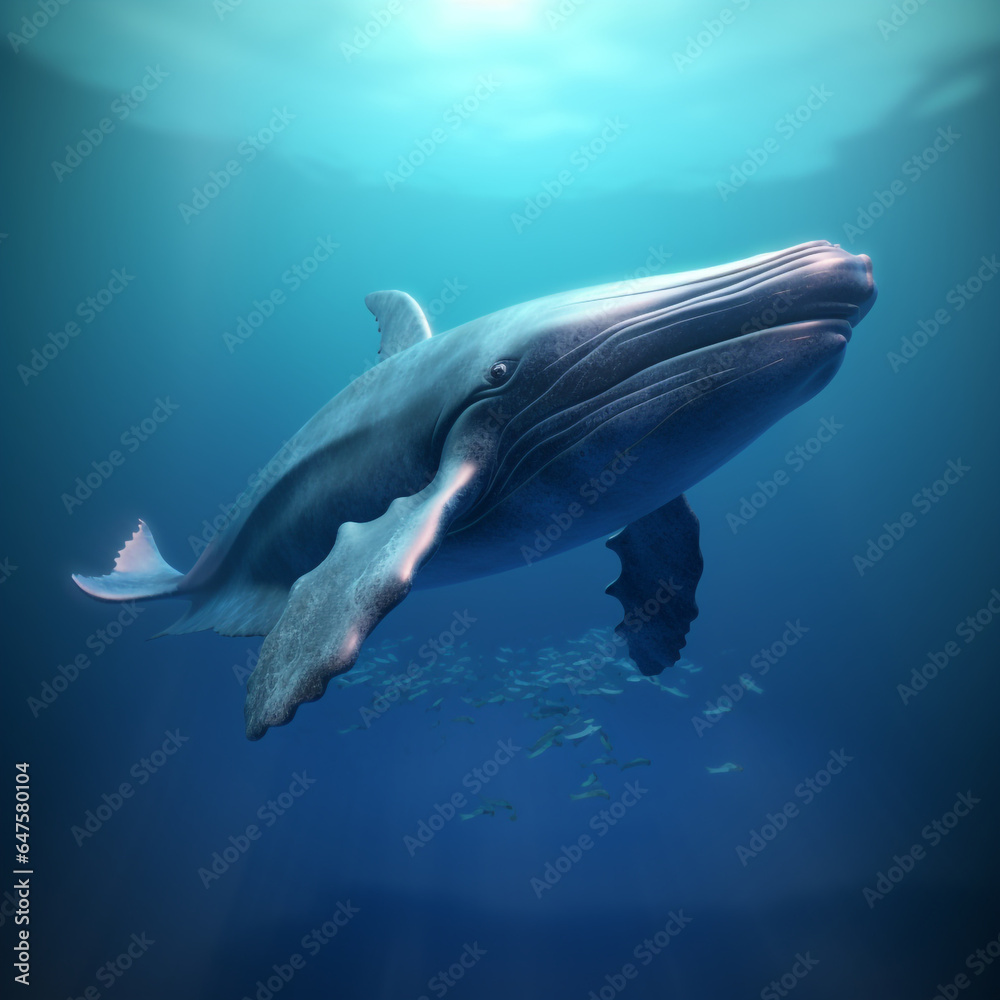 Fototapeta premium 3d big whale is looking for food