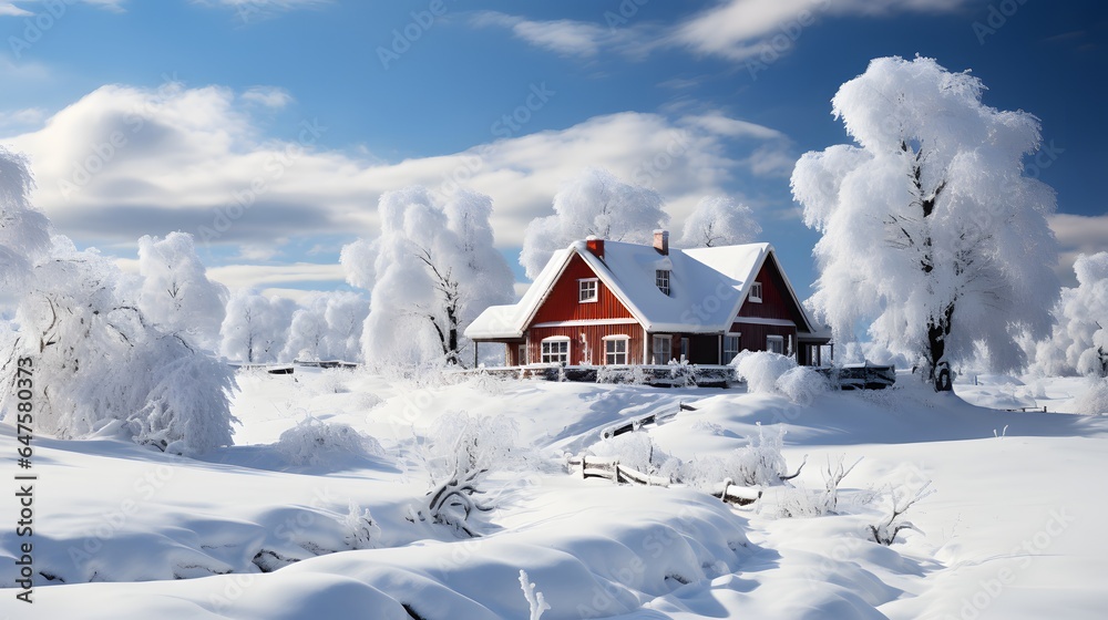 many nordic cabin, snowy winter photography,