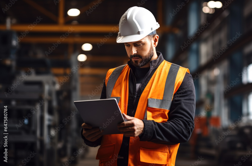 A civil engineer holds documents in his hands, looks forward and thinks, plans against the background of the construction of a building. Made with AI gereration A civil engineer holds documents in his hands, looks forward and thinks, plans against the background of the construction of a building. Made with AI gereration