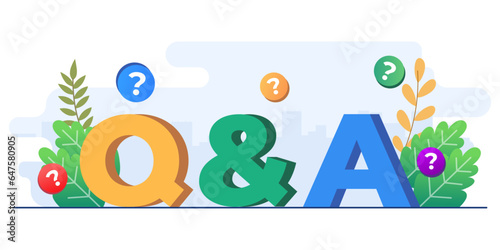 Questions and answers concept flat illustration vector template for web design, infographics, UI, landing page, social media, Frequently asked questions, FAQ, Q&A
