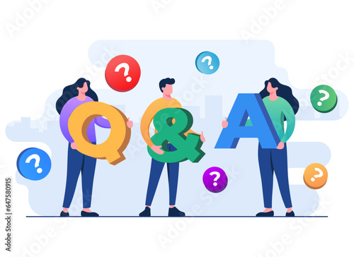 People characters holding Q&A letters, Questions and answers concept flat illustration vector template for web design, infographics, UI, landing page, social media
