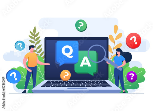 Questions and answers concept flat illustration vector template for web design, infographics, UI, landing page, social media, Frequently asked questions, FAQ, Q&A