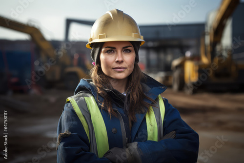  a female engineer wearing protective gear at construction site