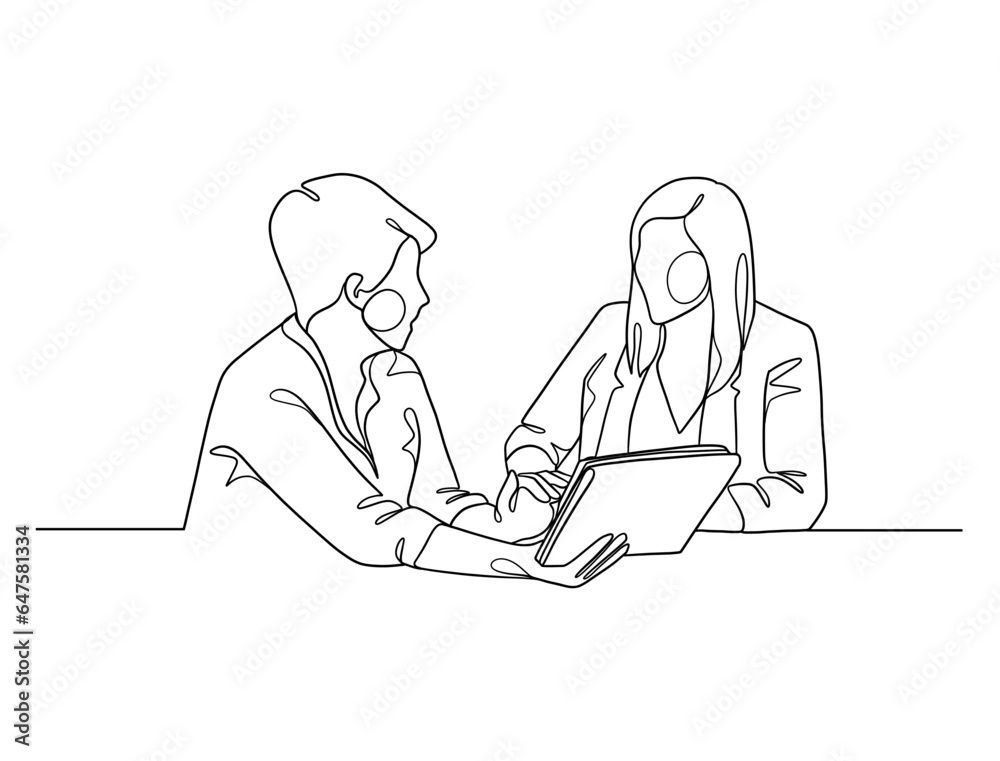 Continuous one line drawing of business people teamwork. Vector illustration. Continuous one line drawing of business people teamwork. Vector illustration.
