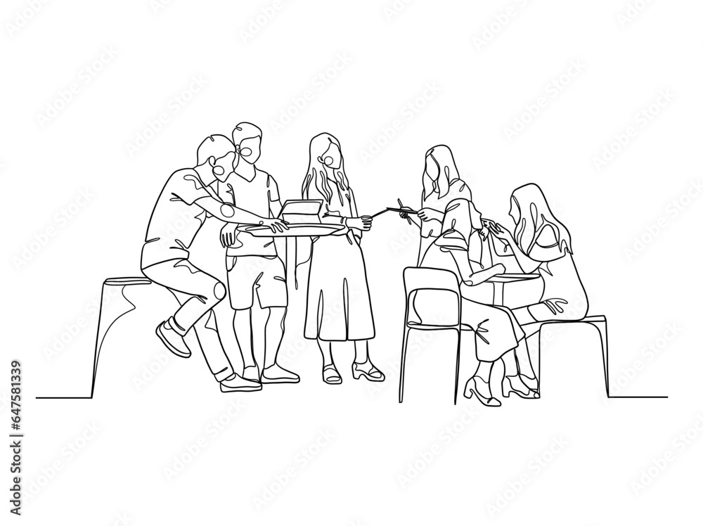 Continuous one line drawing of business people teamwork. Vector illustration. Continuous one line drawing of business people teamwork. Vector illustration.