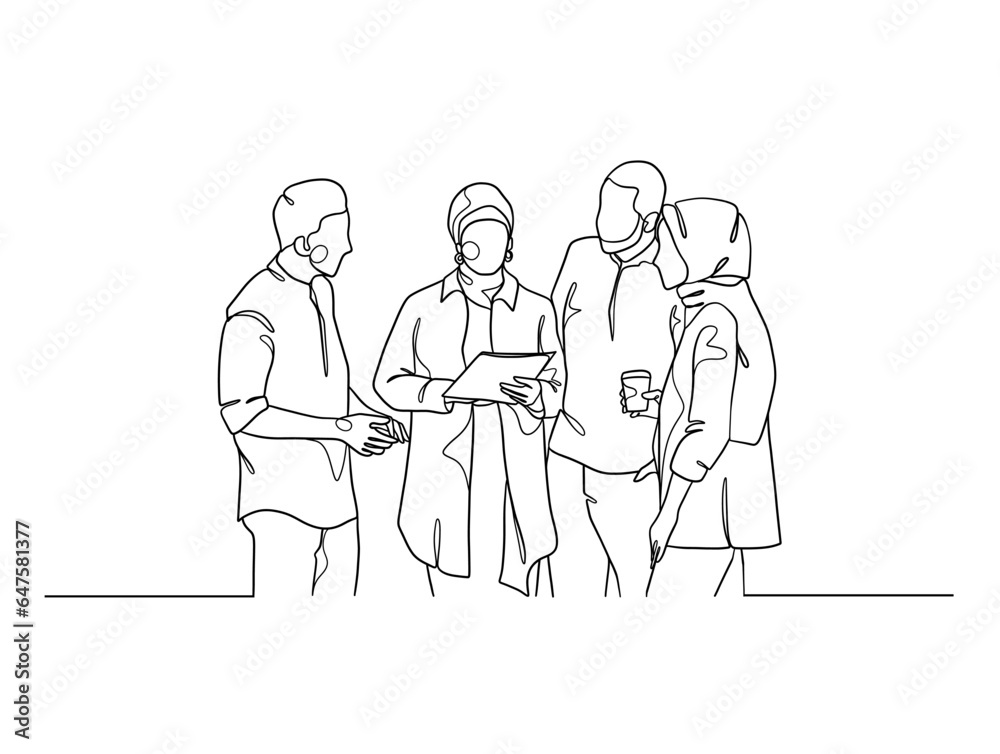 Continuous one line drawing of business people teamwork. Vector illustration. Continuous one line drawing of business people teamwork. Vector illustration.