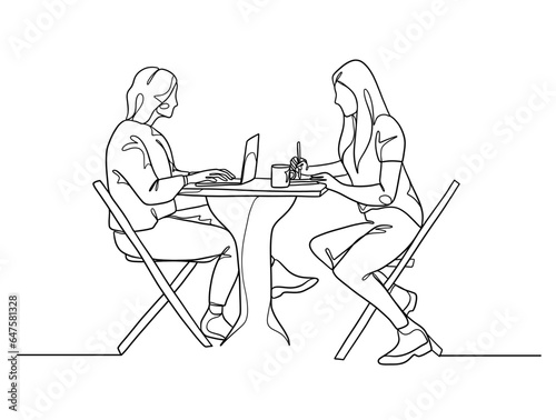 Continuous one line drawing of business people teamwork. Vector illustration.
