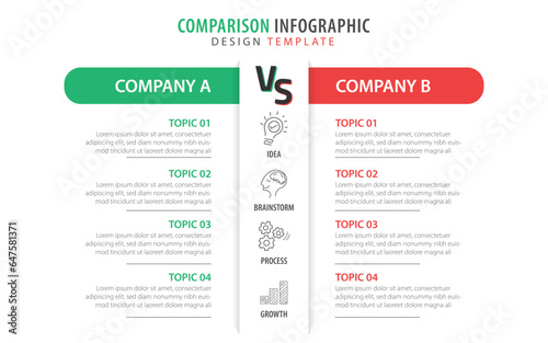 Comparison Infographic Design Template, Comparison between companies and products and services, Business presentation concept with 2 options, To do list or planning icon, vector illustration.