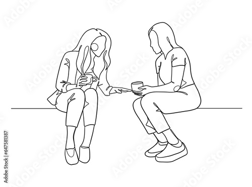Continuous one line drawing of business people teamwork. Vector illustration.