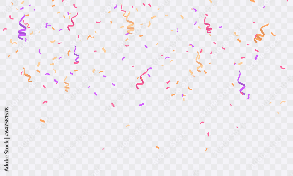 Vector confetti. Multi-colored confetti falls from above. Confetti, streamers and tinsel on a transparent background. Ideal for holidays and birthdays. - obrazy, fototapety, plakaty 