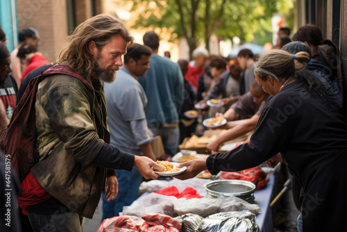 Volunteers distribute free food to the homeless