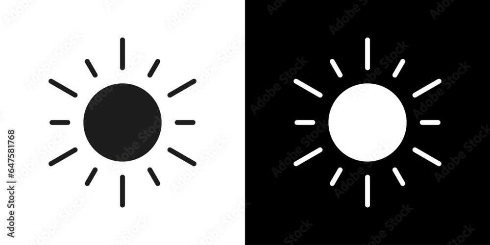 Fototapeta premium Black sun in flat style. Vector icon day. Sunny sign. Sundust illustration.