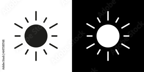 Black sun in flat style. Vector icon day. Sunny sign. Sundust illustration.