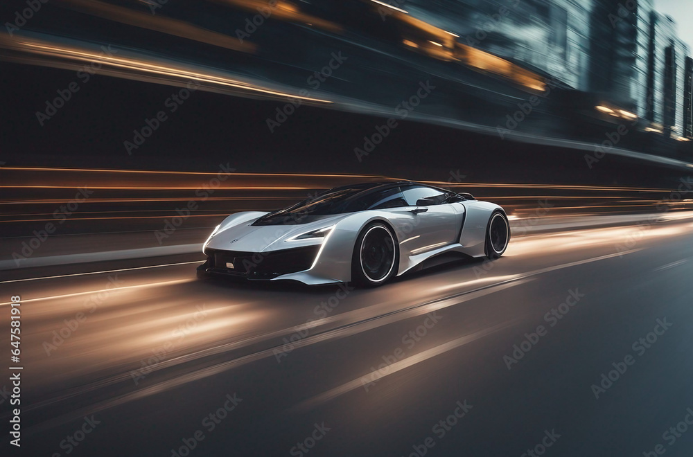 Futuristic car on the road with motion blur