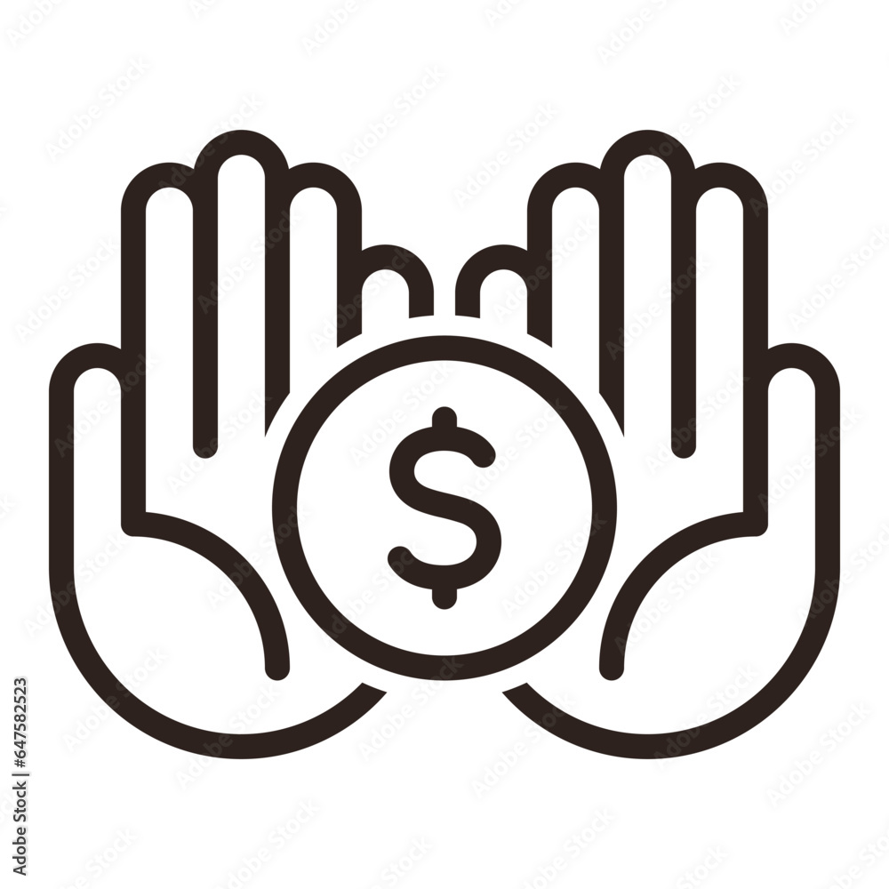 Hands and dollar coin. Save money icon Hands and dollar coin. Save money icon