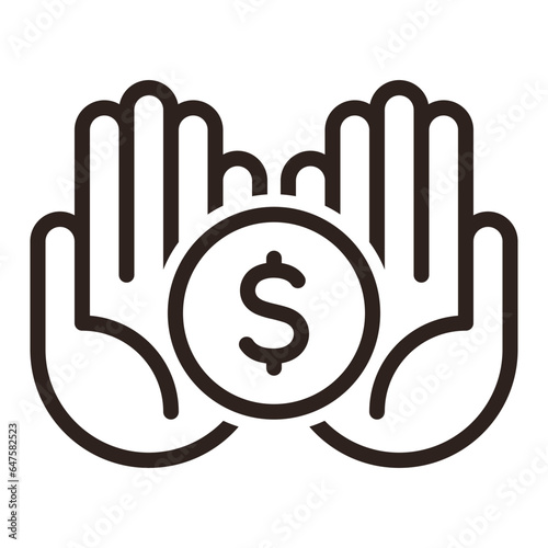Hands and dollar coin. Save money icon