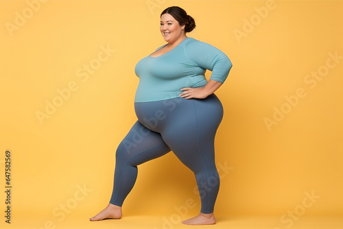 young chubby plus size fit warm up train sit on fit ball home gym Workout sport