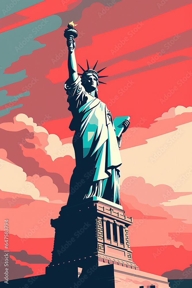 Obraz premium Duotone basic pop art vintage style travel poster of the Statue of Liberty, New York, USA.
