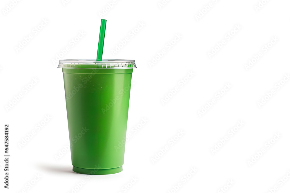 Green drink in a plastic cup isolated on a white background. Take away drinks concept with copy space Green drink in a plastic cup isolated on a white background. Take away drinks concept with copy space