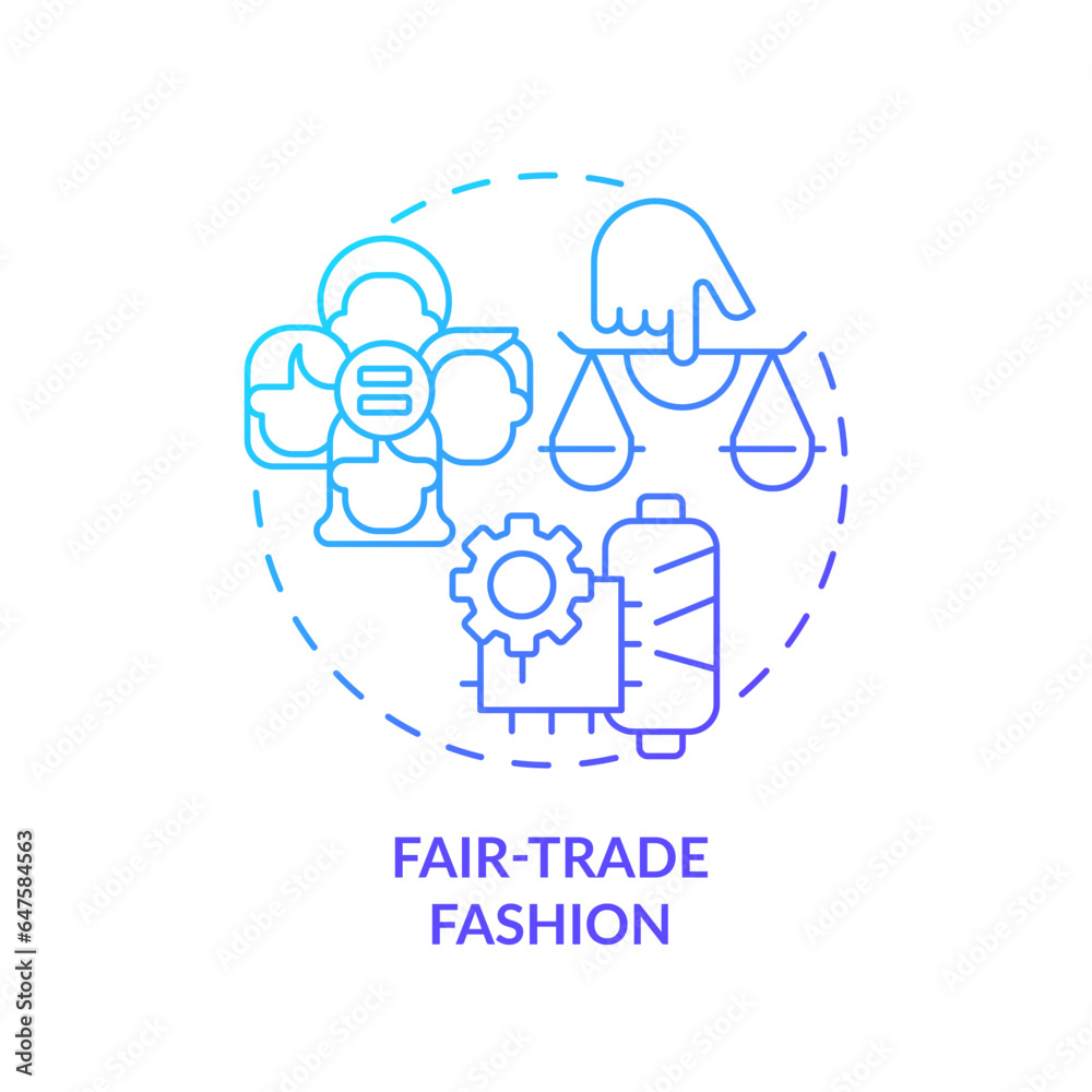 2D gradient icon fair trade fashion concept, simple isolated vector, sustainable fashion thin line blue illustration. 2D gradient icon fair trade fashion concept, simple isolated vector, sustainable fashion thin line blue illustration.