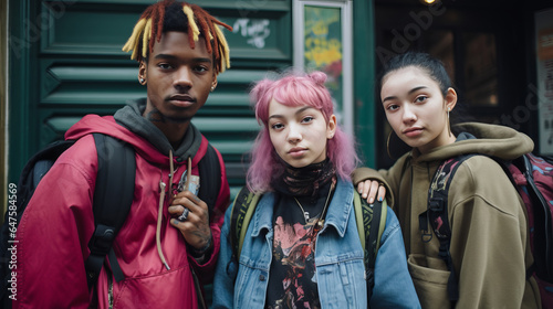 Diverse group of students, Y2K, grunge, 2000s, retro, vaporwave, nostalgia, kitsch	
