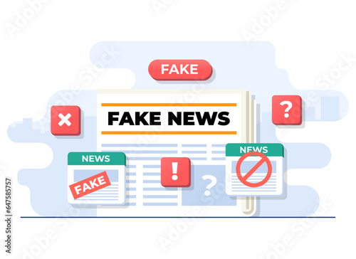 Spreading fake news concept flat illustration vector template, False information broadcasting, Press, Junk news content, Disinformation in newspaper