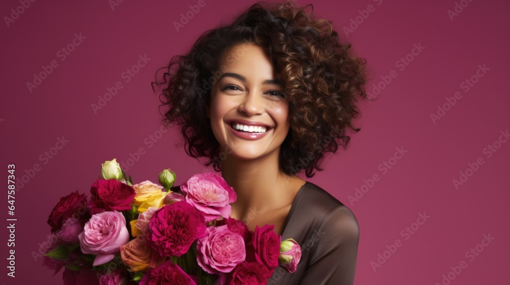 Portrait of beautiful Woman happy smiling on magenta background Portrait of beautiful Woman happy smiling on magenta background