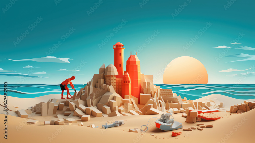 Building a sandcastle on the beach imagination taking shape made in