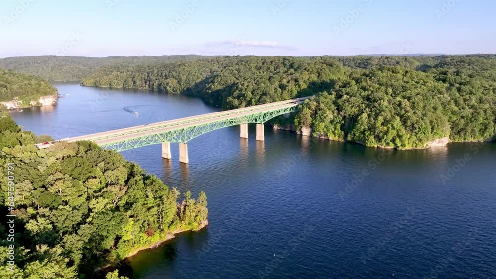 orbit of bridge over summersville lake in west virginia orbit of bridge over summersville lake in west virginia