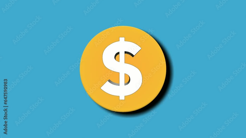 Dollar coin money animation sign symbol motion graphics on blue background.video elements business concept Dollar coin money animation sign symbol motion graphics on blue background.video elements business concept