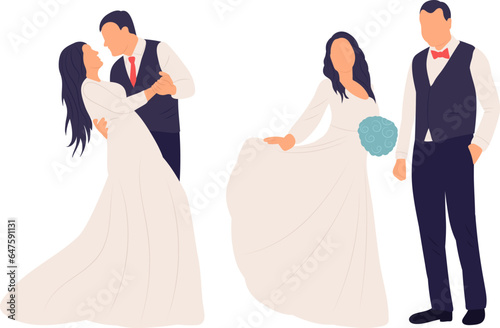 bride and groom in flat style on white background vector