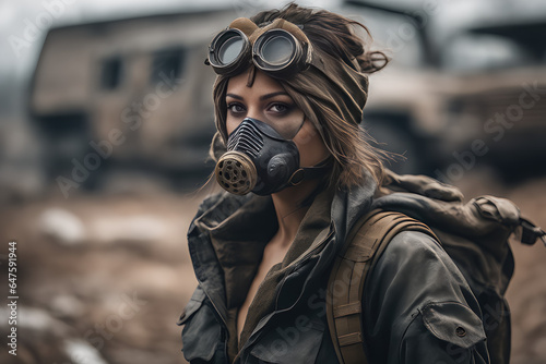 Woman in post apocalyptic world