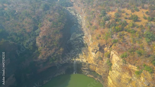 The Rajdari and Devdari waterfalls are located within the lush green Chandraprabha Wildlife Sanctuary view from Drone photo