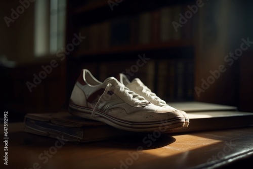 Dirty white sneakers in sunlight. Generate Ai