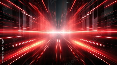 Digital science futuristic technology light rays stripes lines with red light background. AI generated