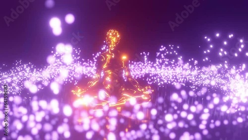 looped 3d animation of a meditating yogi in the astral of sacred energies photo