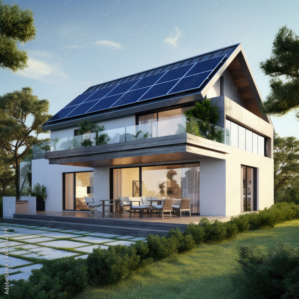Constructed homes with solar panels on the roof. Constructed homes with solar panels on the roof.