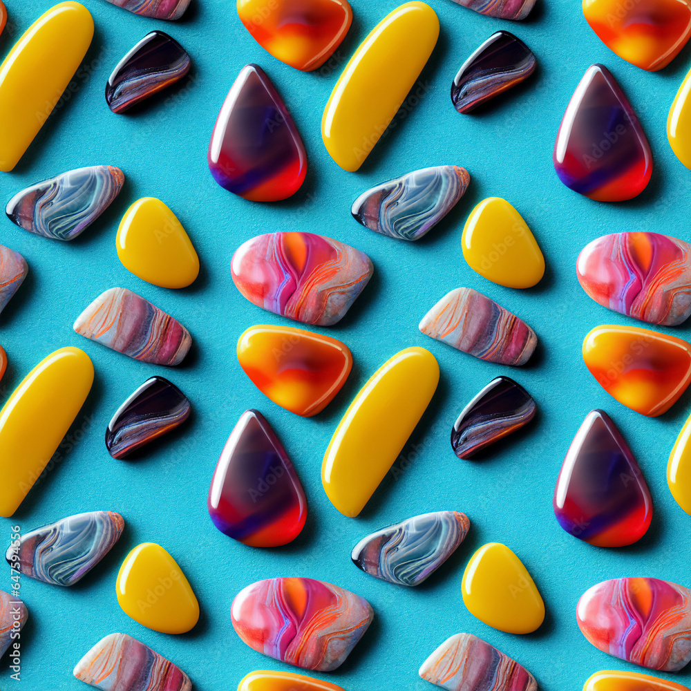 Polished gemstones seamless pattern. Tumbled rocks, pebbles repeating background. Polished gemstones seamless pattern. Tumbled rocks, pebbles repeating background.
