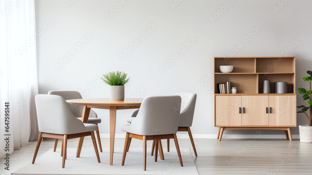 Light gray scandinavian modern living room interior design. Generative AI - obrazy, fototapety, plakaty 