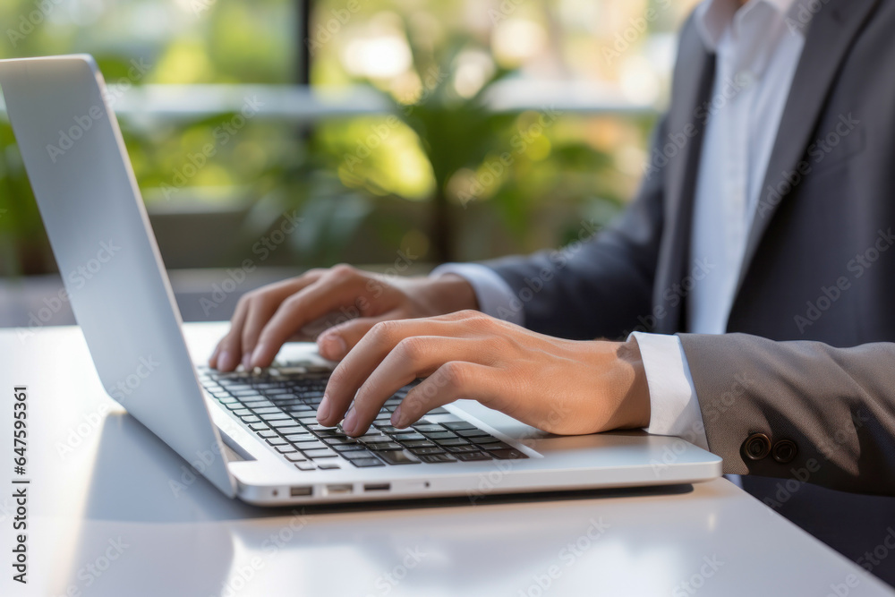 business man typing on a laptop computer. Close-up photo business man typing on a laptop computer. Close-up photo