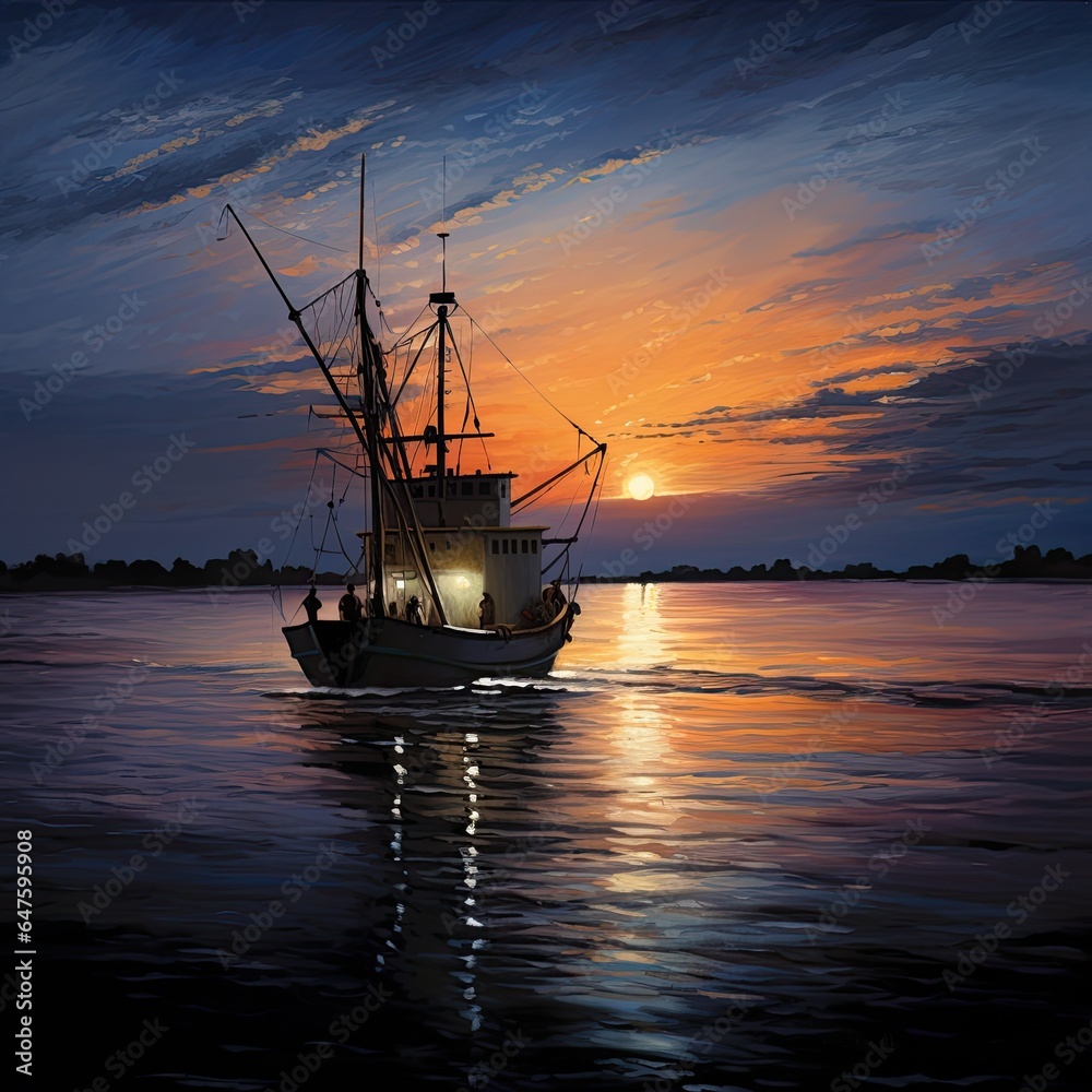 Fototapeta premium sailing ship at sunset