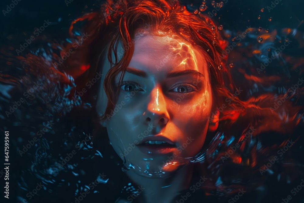 Woman red water. Generate Ai
