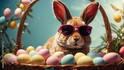 Osterhase mit Ostereiern, gen AI