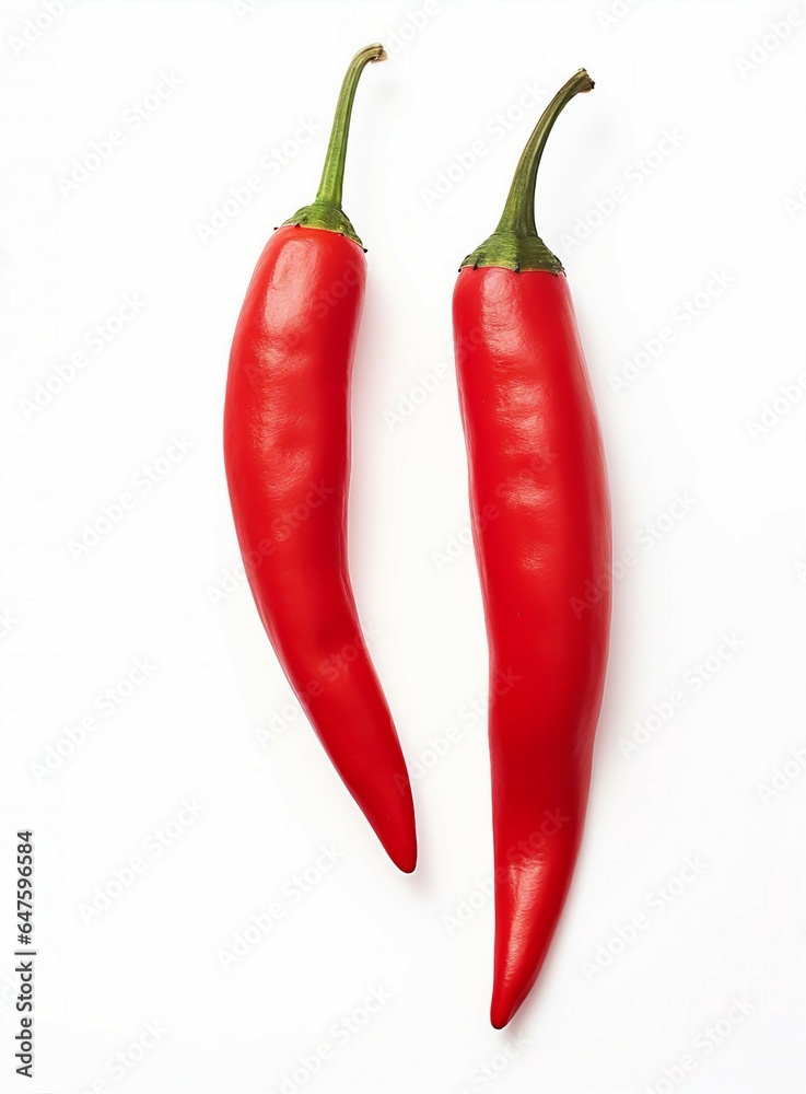 Two vibrant red peppers on a clean white background